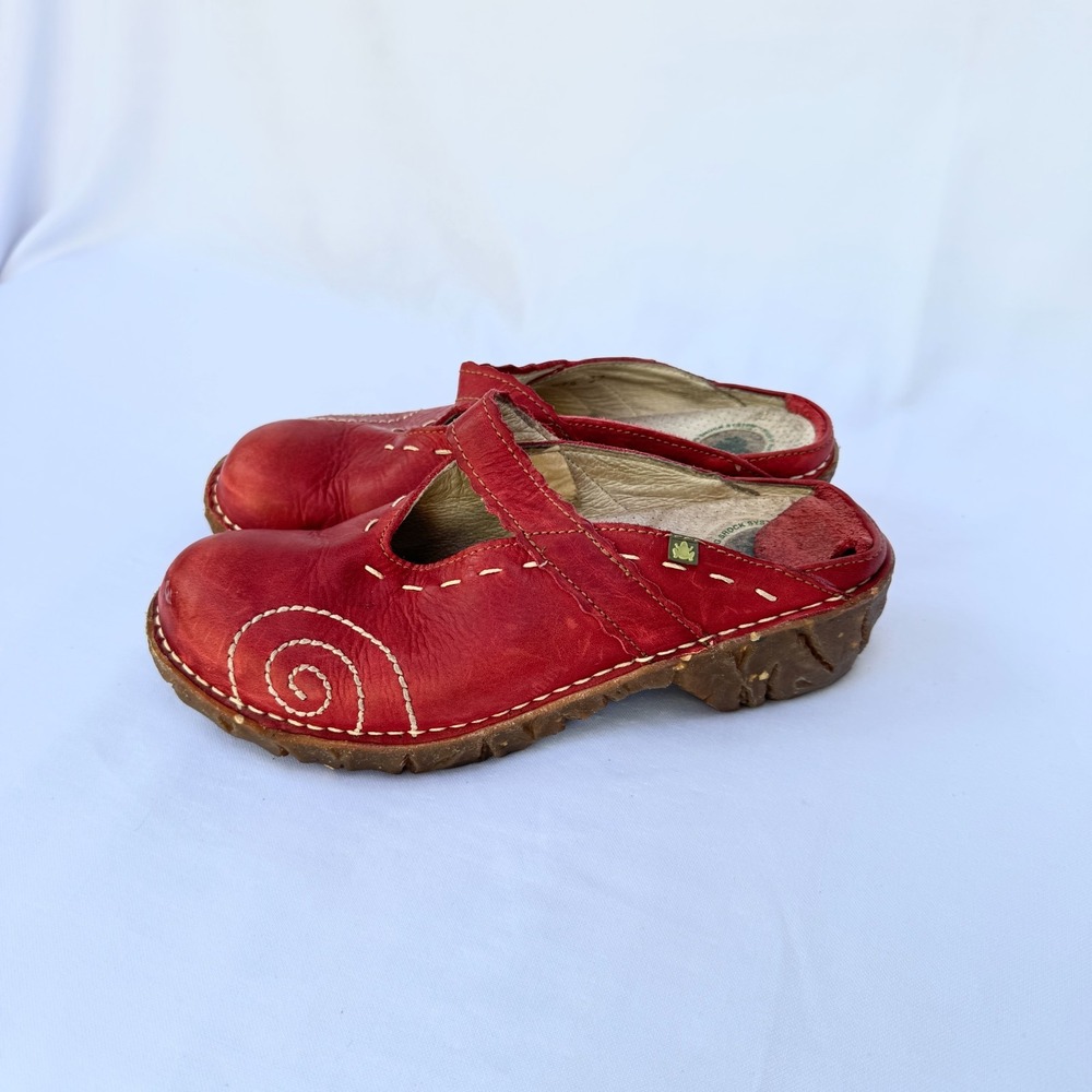 El Naturalista Yggdrasil Clogs Womens EU 37 Red Leather Slip On Mary Jane Shoes